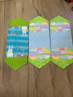 Set of 3 Easter Table Runners Bunny Chicks Eggs Pastel Spring Décor